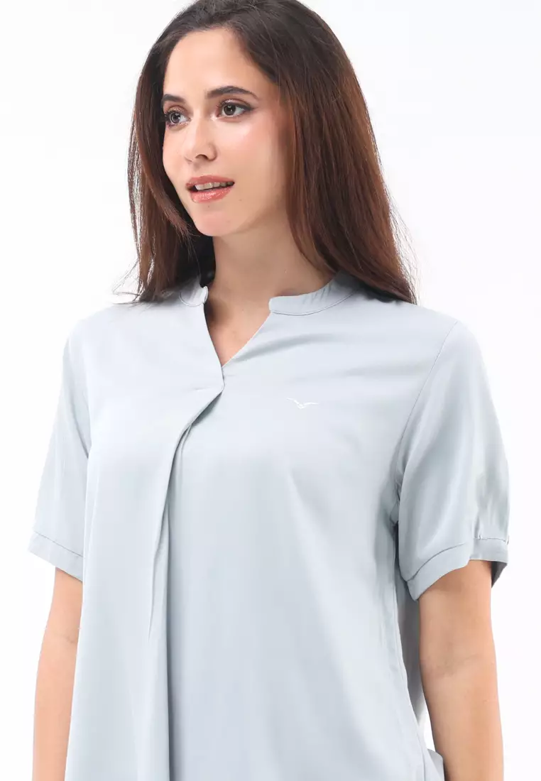 Woven Plain S.Twill Rayon Short Sleeve Blouse