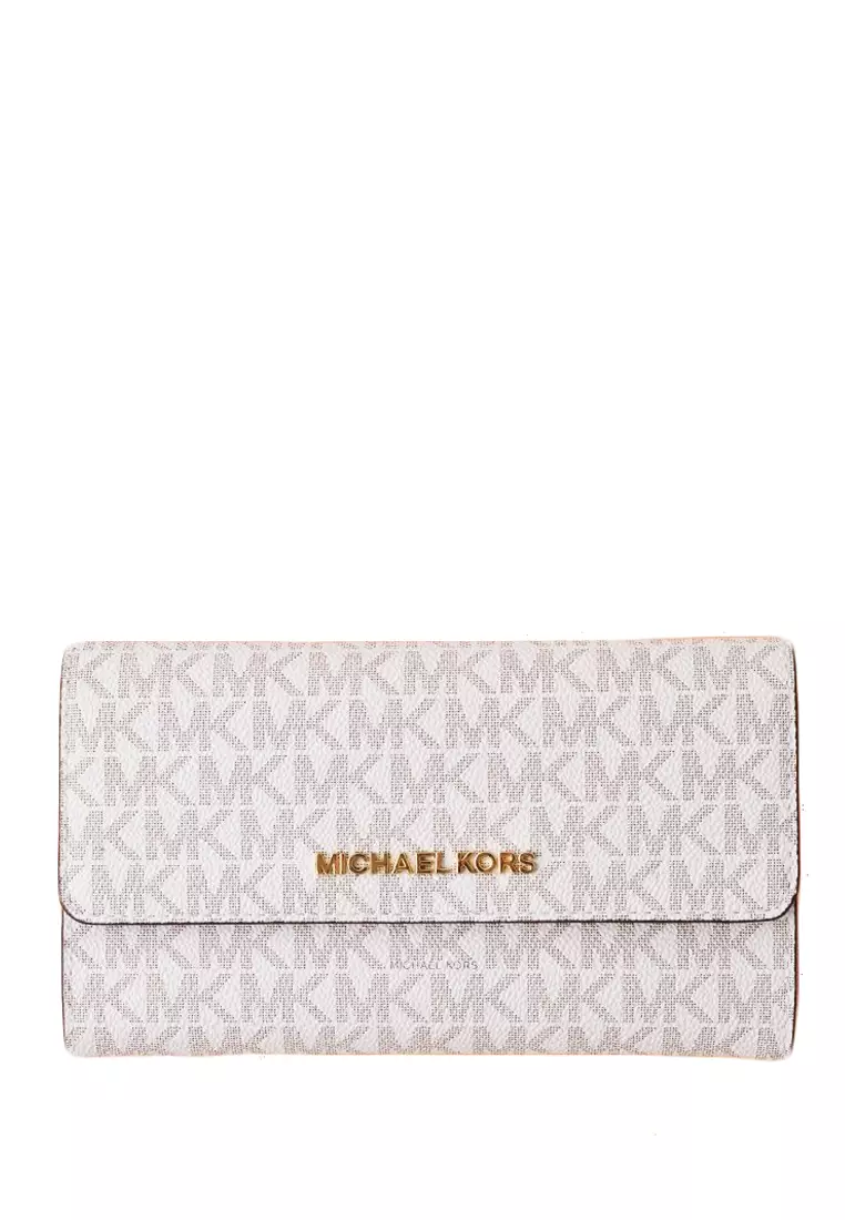 Michael Kors Jet Set Travel Large Trifold Wallet In Signature Vanilla