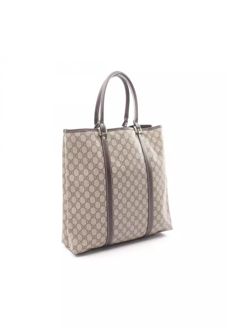 Pre-Loved Gucci GG Plus Handbag tote bag PVC leather beige Dark brown