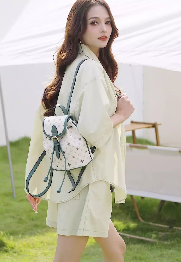 Women's Monogram Mini Backpack (Tas Ransel & Tas Punggung Wanita) - Abu-Abu