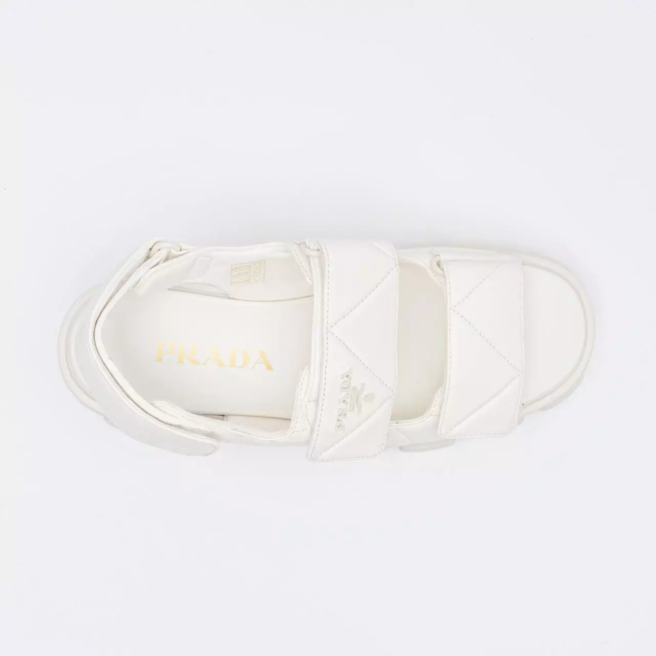 Jual Prada Enamel Logo Monolith Quilted Leather Sandals Ivory