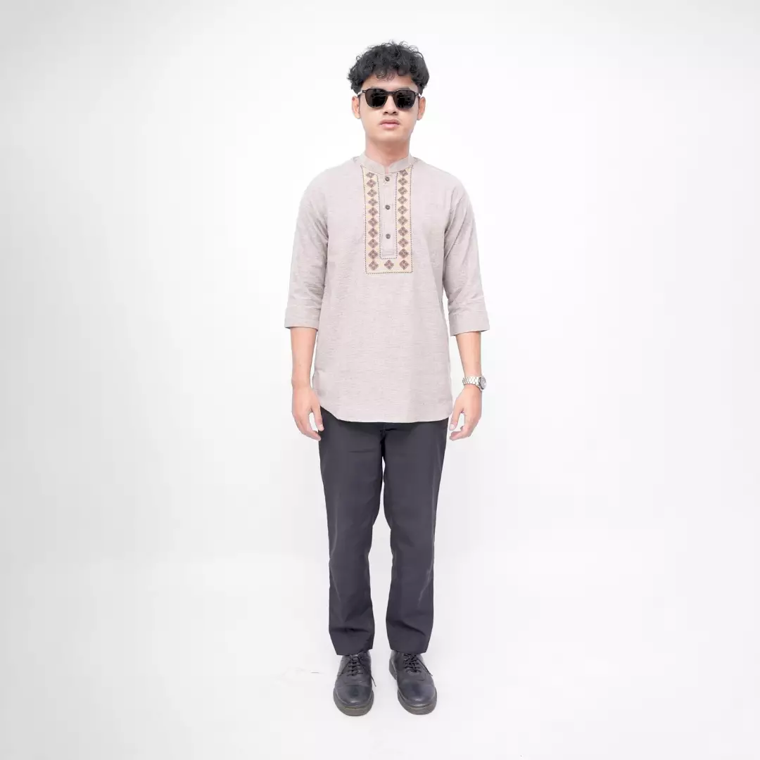 Ryusei Kemeja Kurta Kerah Koko Tanakawa 2 Tone Light Brown