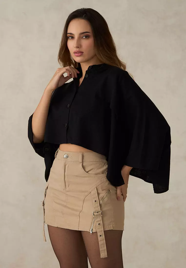 VIRGIO 100% Cotton Crop Trench Coat Cape