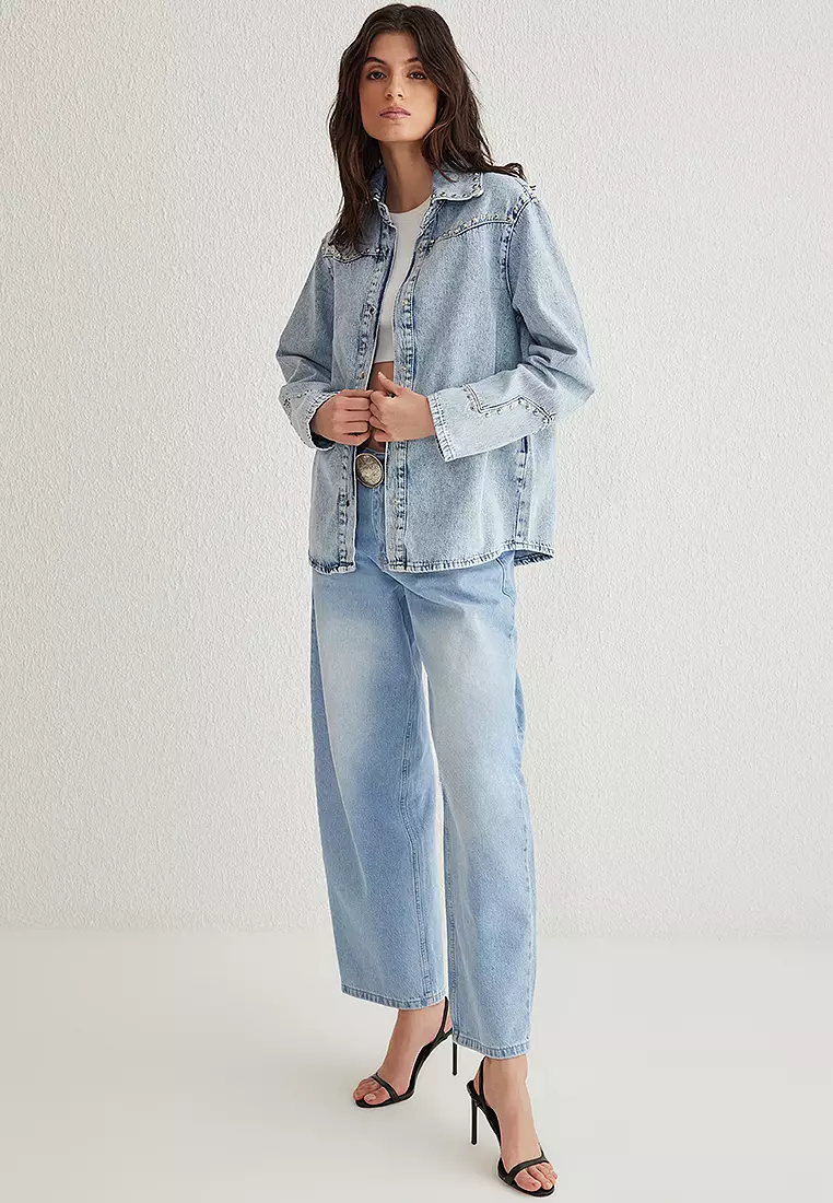 Light Blue Troc Stone Oversize Denim Jacket