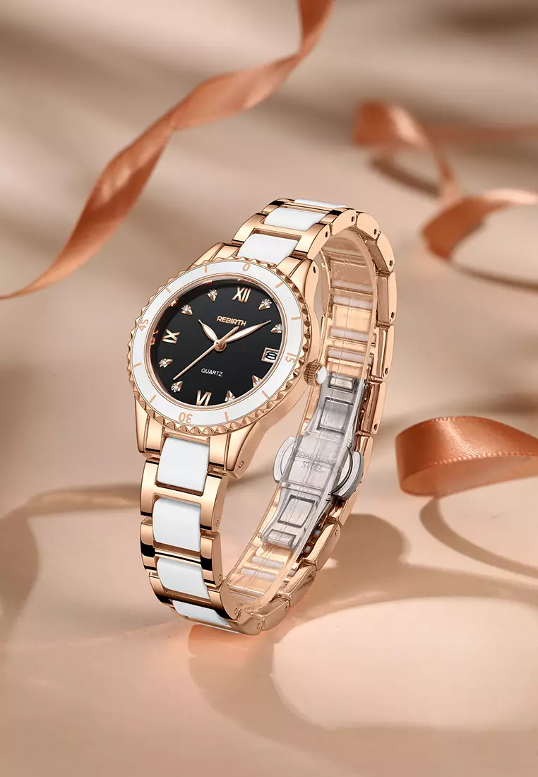 Jam Tangan Wanita Korea Berlian Original Anti Air Tali Keramik Jam Tangan Cewek New Wanita roseblack