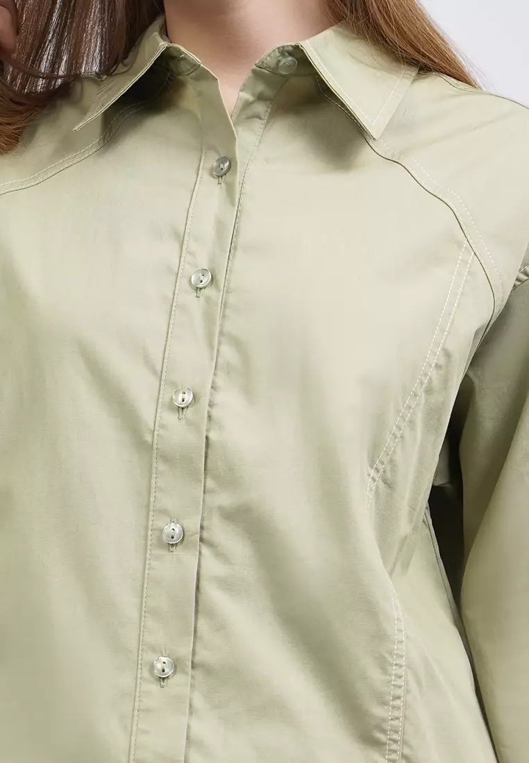 Stitched Detail Long Sleeve Blouse OLIVE