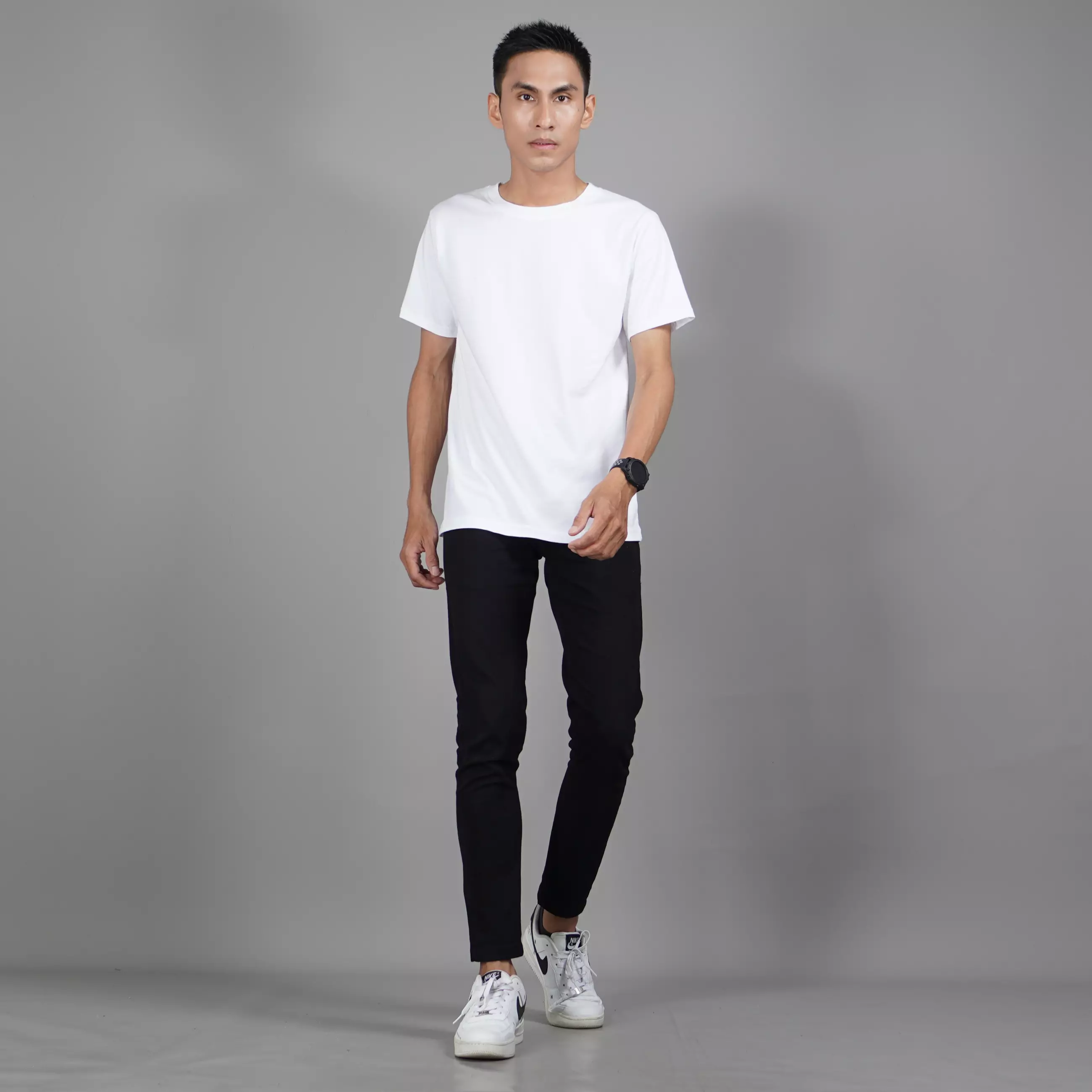  Kaos Polos Putih Kaos Putih Polos Pria Lengan Pendek Katun - Putih