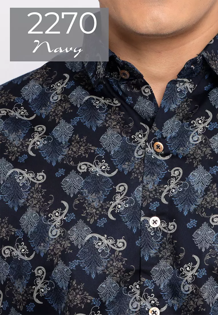 Simple Perfect Kemeja Batik Pria Lengan Panjang Casual Premium 2270 Navy