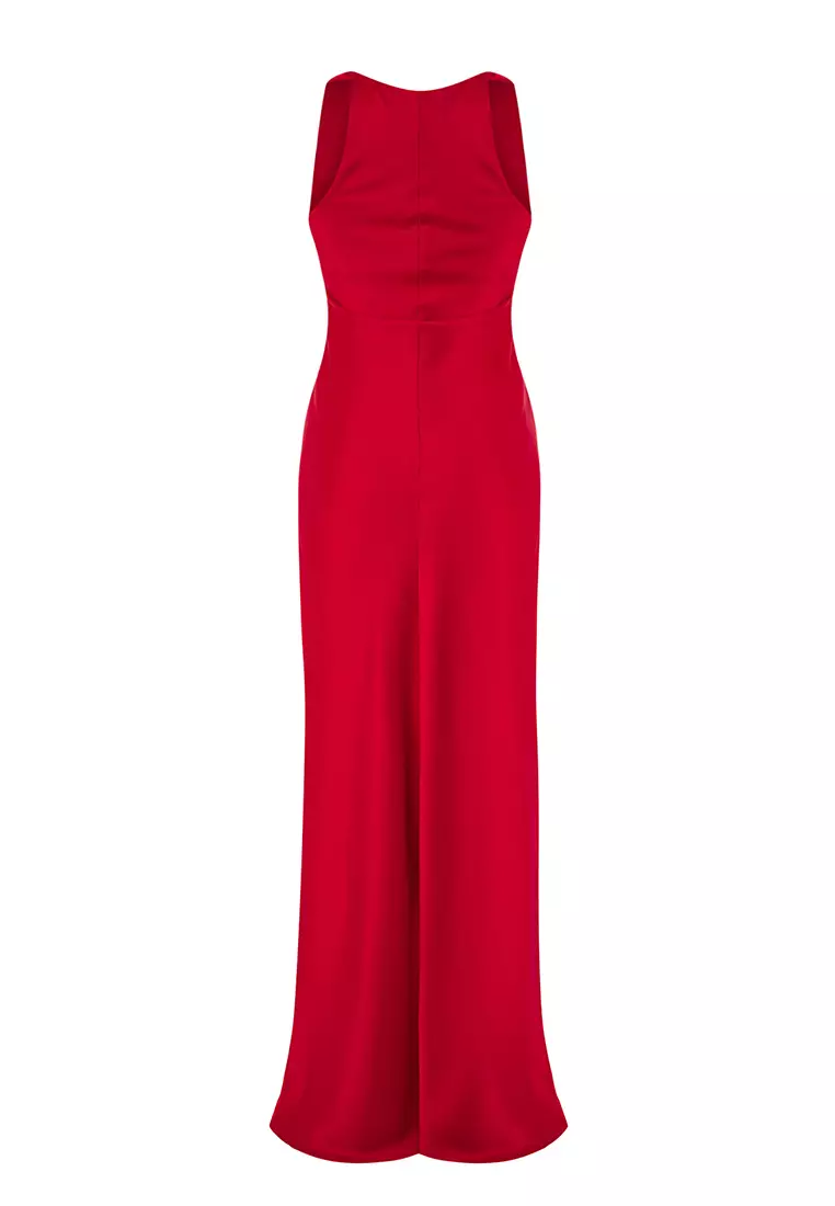 Red Bodycon Satin Woven Maxi Evening Prom Dress TPRSS25AE00066