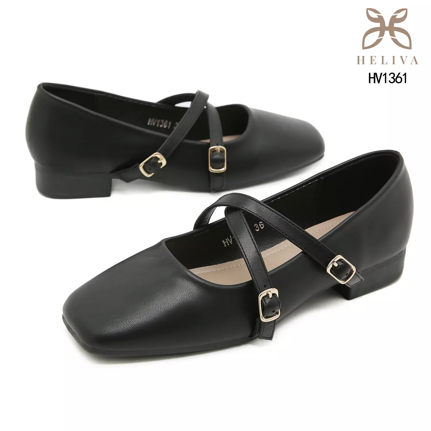 Heliva Maelis Square-Toe Heels with Crisscross Strap 3.5cm HV1361