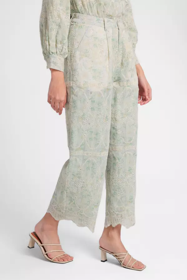 MINIMAL - Raudah - Celana Lurus Embroidery Print - Green