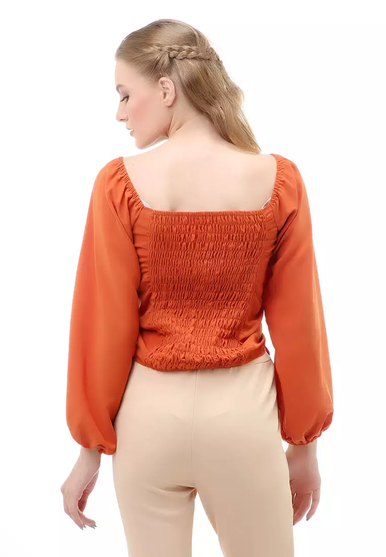 Cheva Blouse Atasan Wanita Sabrina Tali Lengan Panjang Casual Top Long Sleeve Comfortable Material Wolfis ORIGINAL - Bata