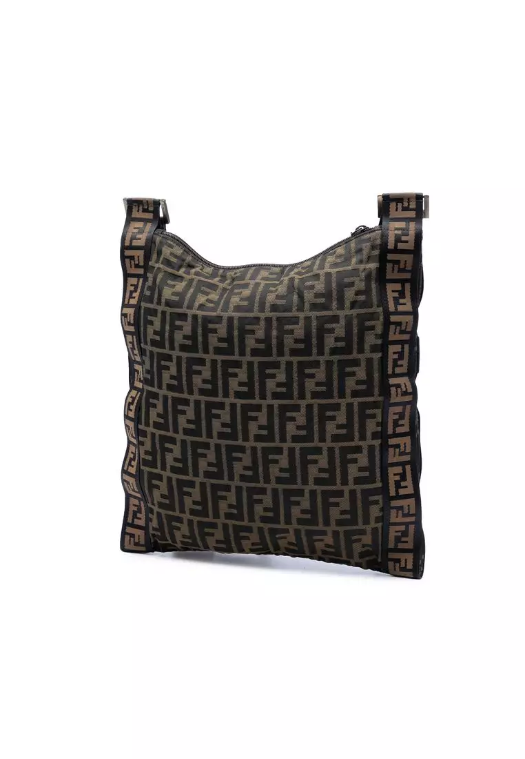 Pre-Loved Fendi Zucca Canvas Ff Flat Messenger Bag
