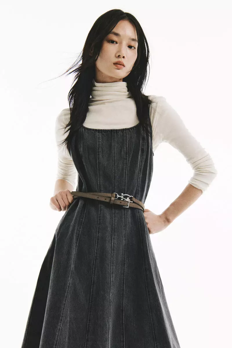 Flared-skirt denim dress