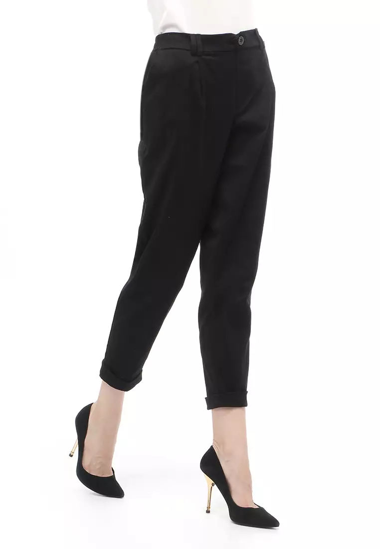 Jenner Celana Panjang Bawahan Wanita Motif Solid Casual - Black