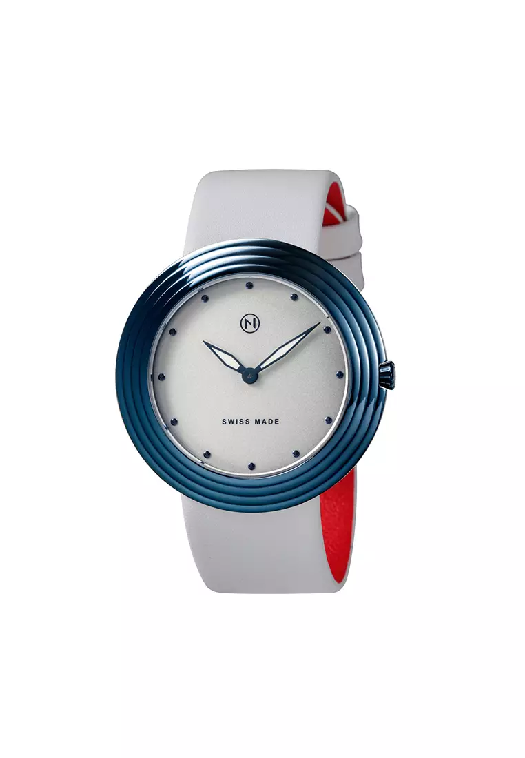 NOVE Streamliner Swiss Made Quartz Leather Watch for Men 46mm White Blue A012-01