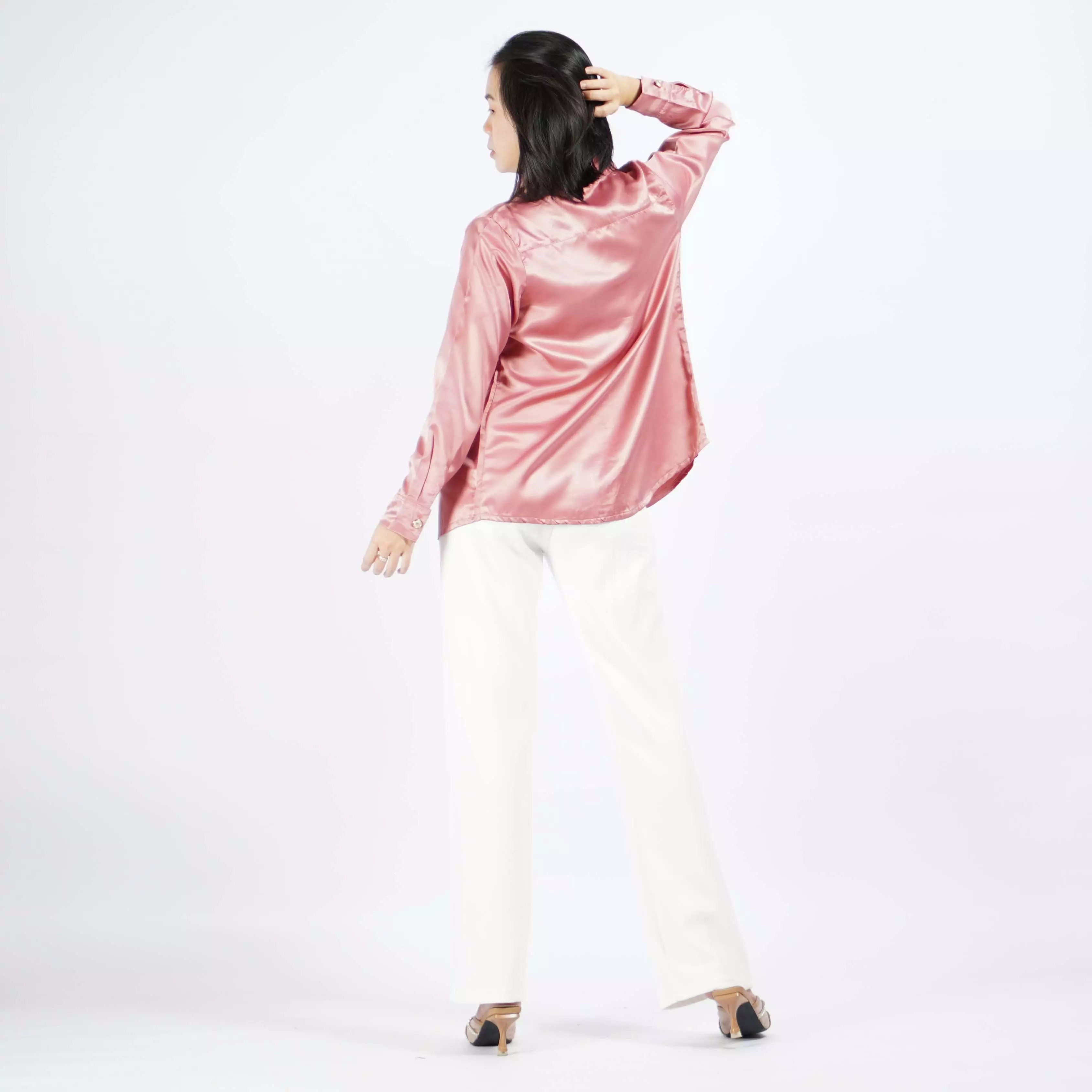 Kemeja Satin VICTORIA Kemeja Wanita Gaya Korea - Pink