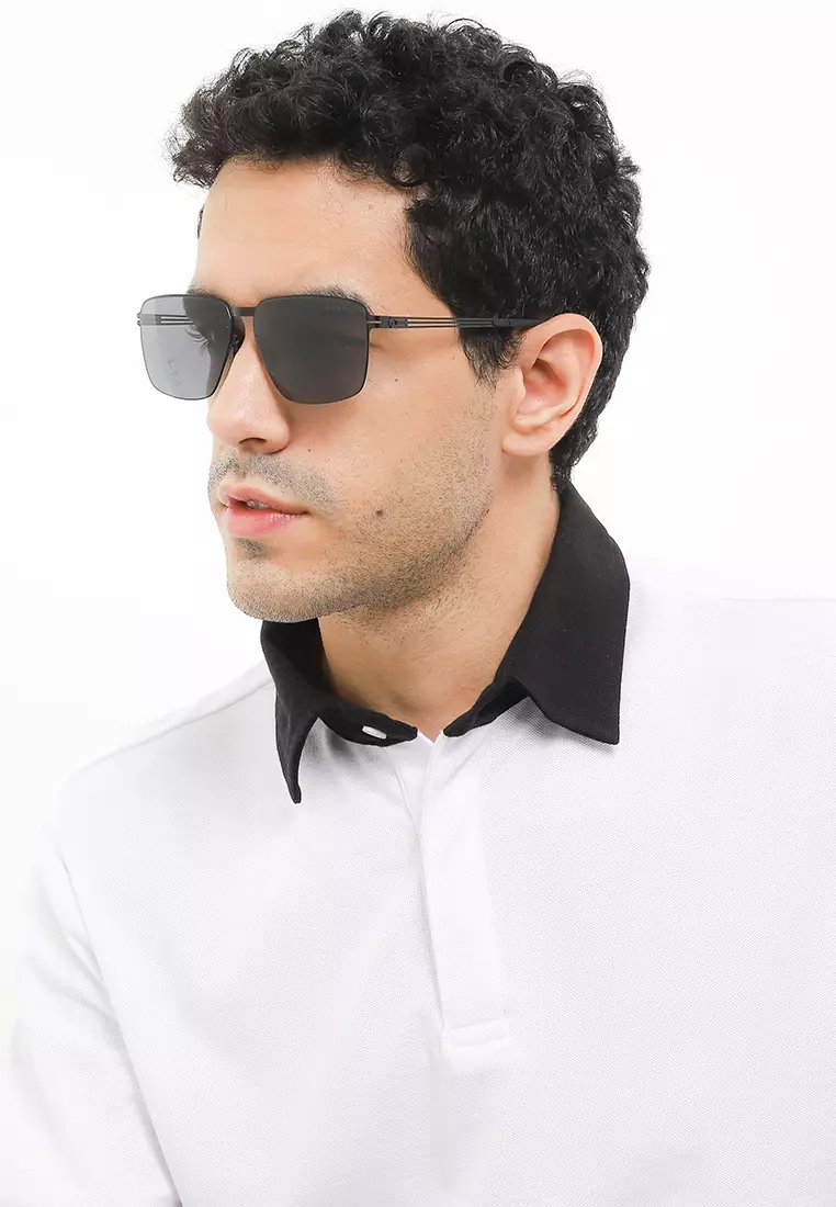 Polarized Stainless Frame Oversized Rectangular Sunglasses