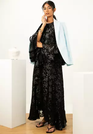 chinese dress ladies Sarisse Off Shoulder Lace Maxi Dress – Off Shoulder Long Sleeve Bodycon Evening Dress & Wedding Guest Gown, Black / XS/UK-6