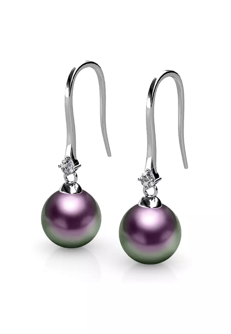 Magnificent Pearl Hook Earrings Embellished with SWAROVSKI Crystal Iridescent Purple Pearls