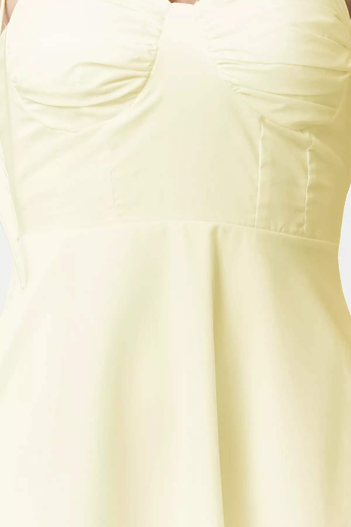 Light Yellow Waist Opening Drape Detailed Strap Woven Maxi Dress