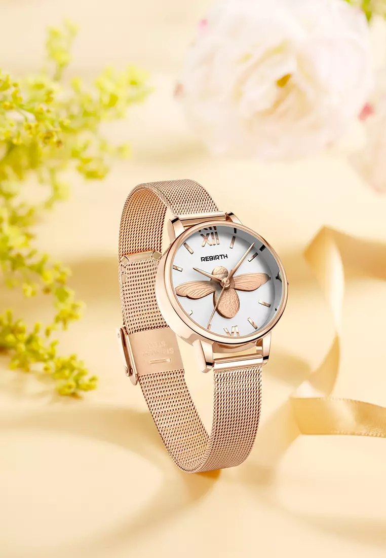 Jam Tangan Wanita Bisnis 3D Bee Mesh 3ATM Anti Air Analog for Ladies