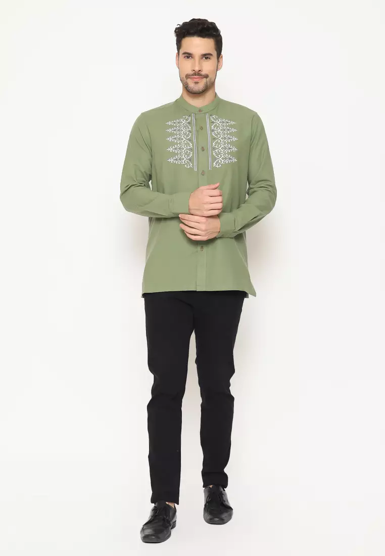 MAGINOT ALRIZA OLIVE BORDIR Koko Slim Fit Lengan Panjang