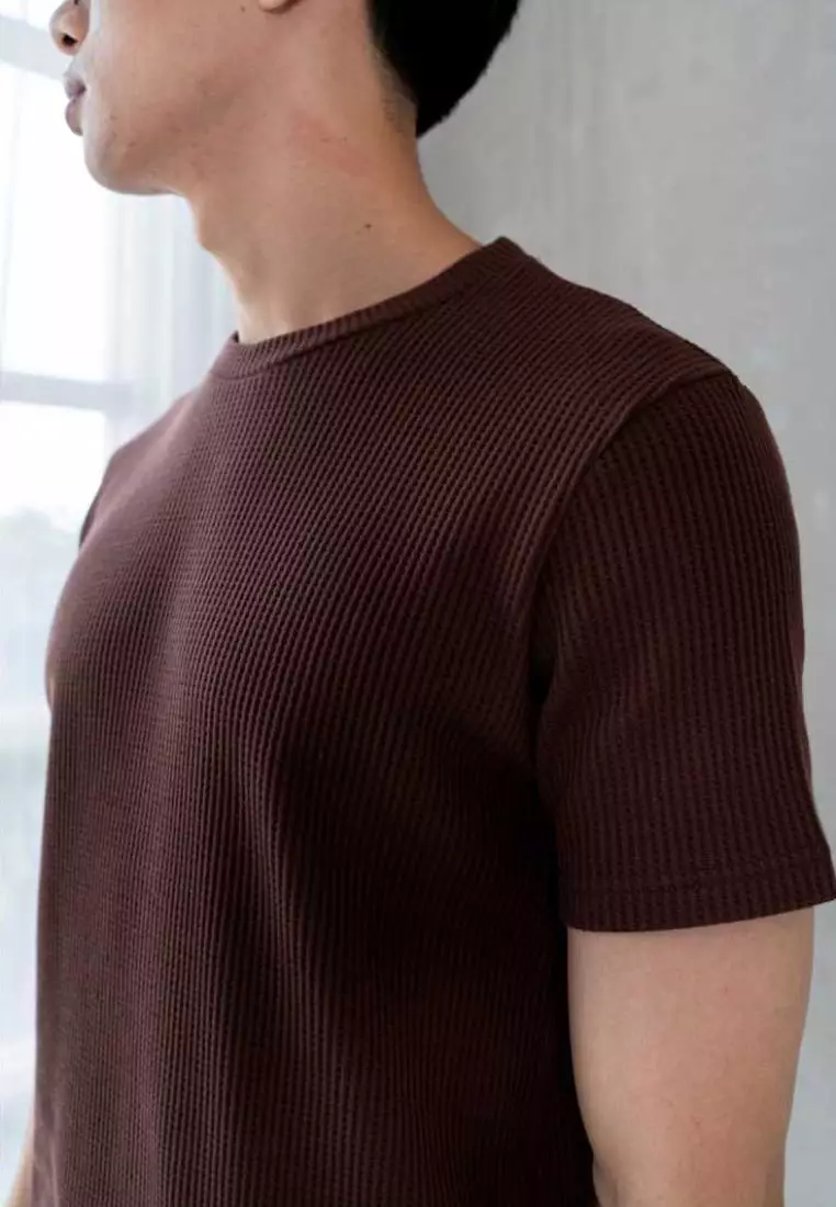Kale Waffle Brown / Kaos Polos Tekstur Lengan Pendek Pria / Unisex