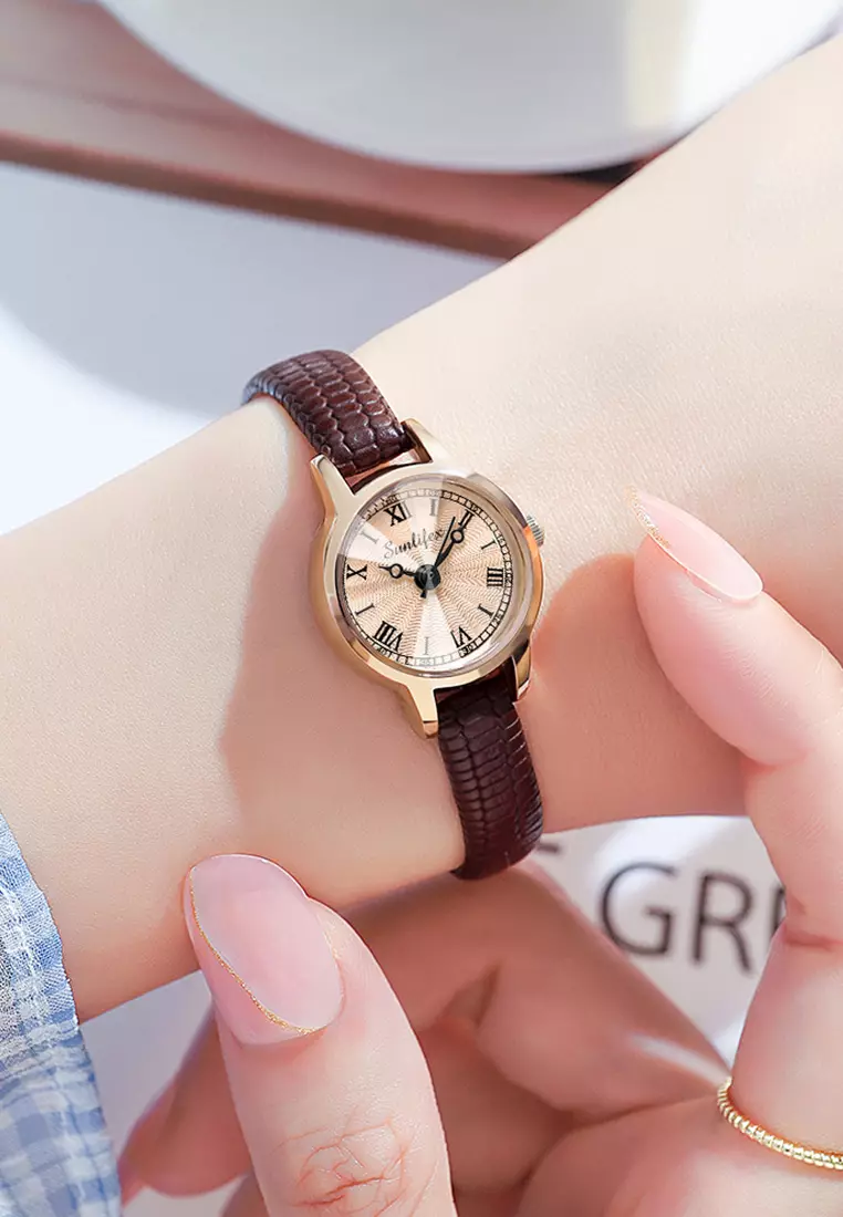 Jam Tangan Wanita Original 3342 Kuarsa Korea Elegan Tali Kulit Jam Tangan Cewek allbrown