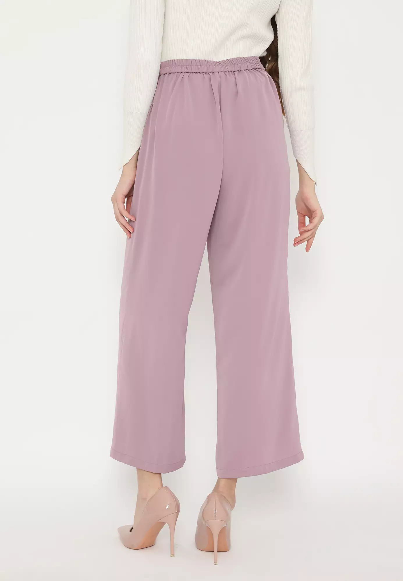 Pants Culote Soft Pink High Waist Leg Pants Look Elegan By Brilliant Girl Warna Putih Warna PINK