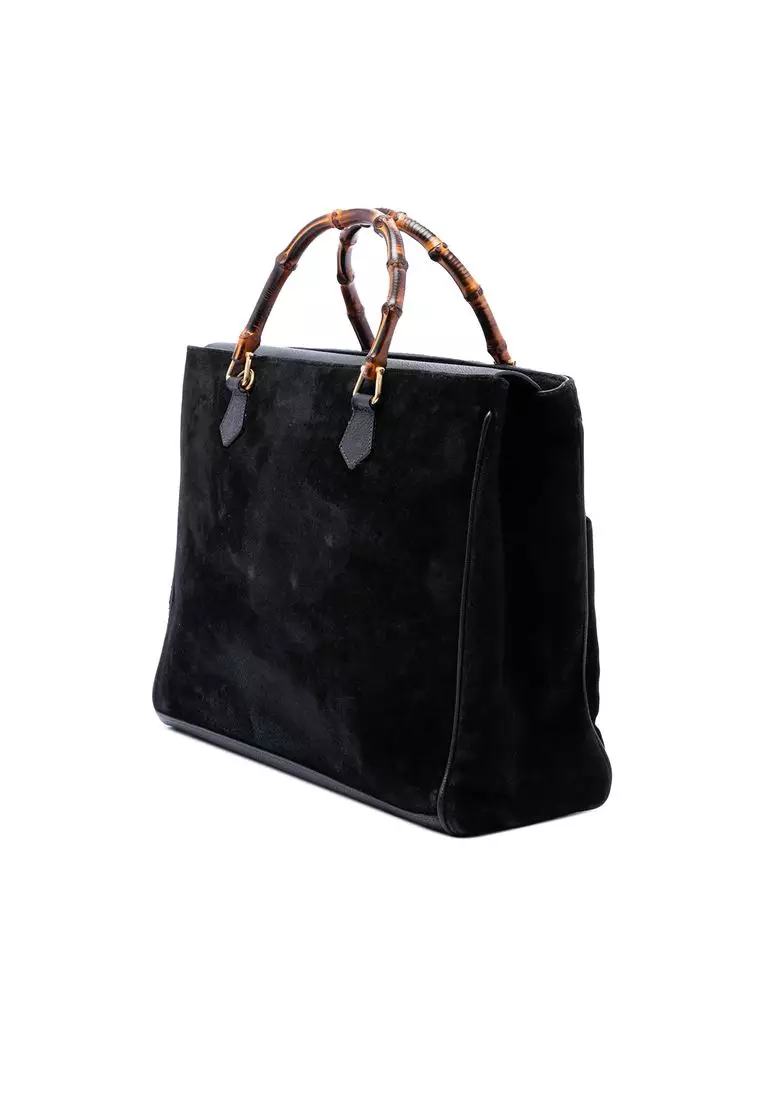 Pre-Loved Gucci Suede Bamboo Satchel
