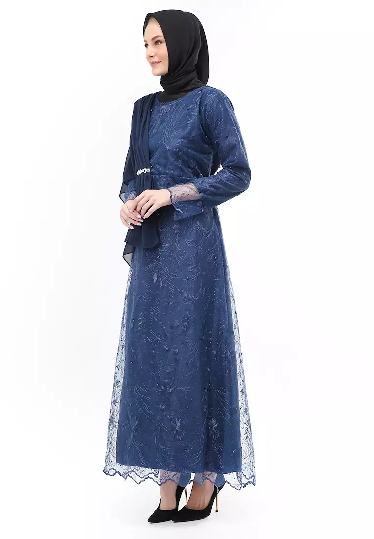 Anita Gaun Long Dress Wanita Regular Fit - Navy