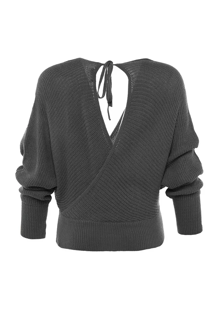 Anthracite Double Breasted Knitted Sweater TWOAW21KZ1277
