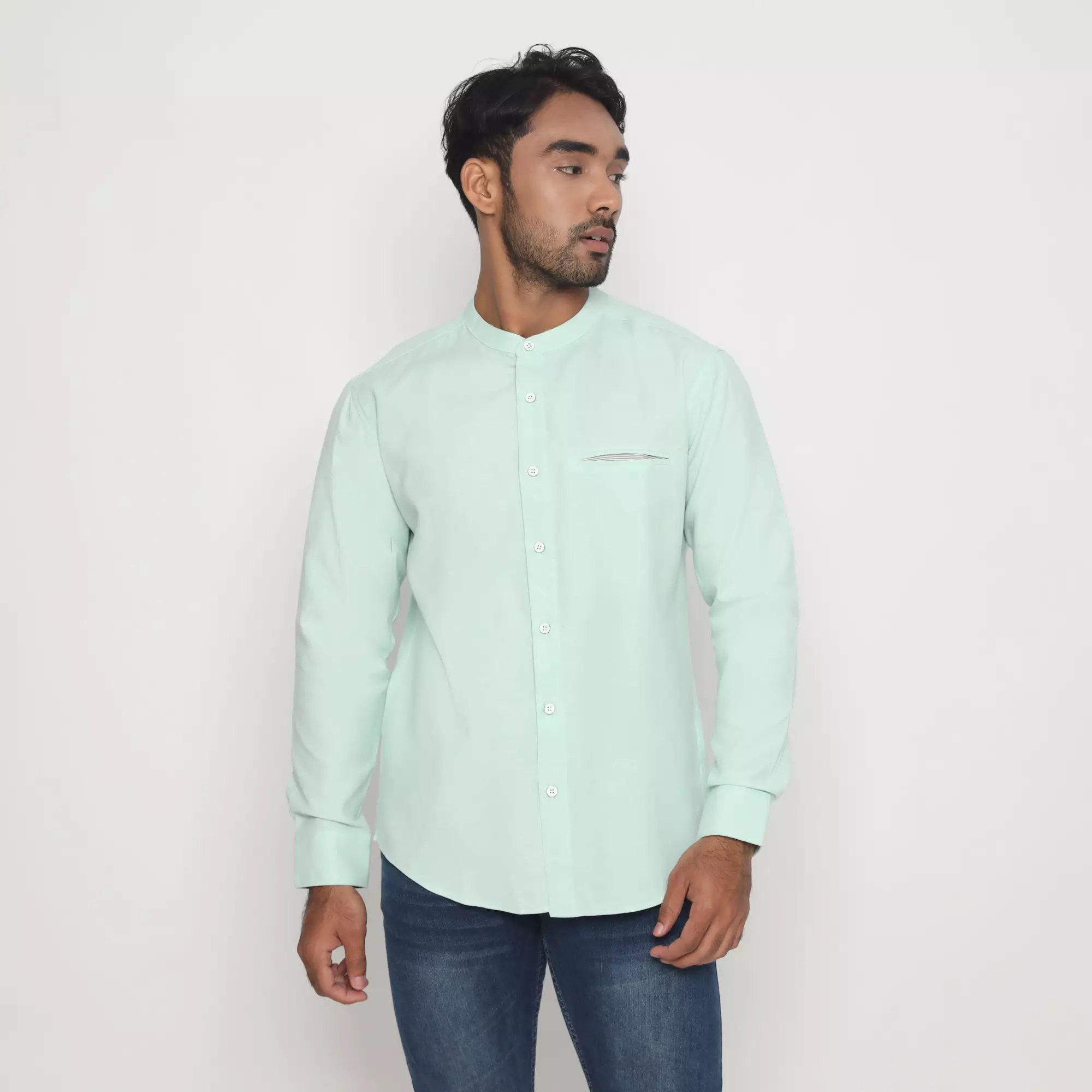 Platini Kemeja Pria Koko Shanghai Lengan Panjang Katun Linen Hijau Mint 22017