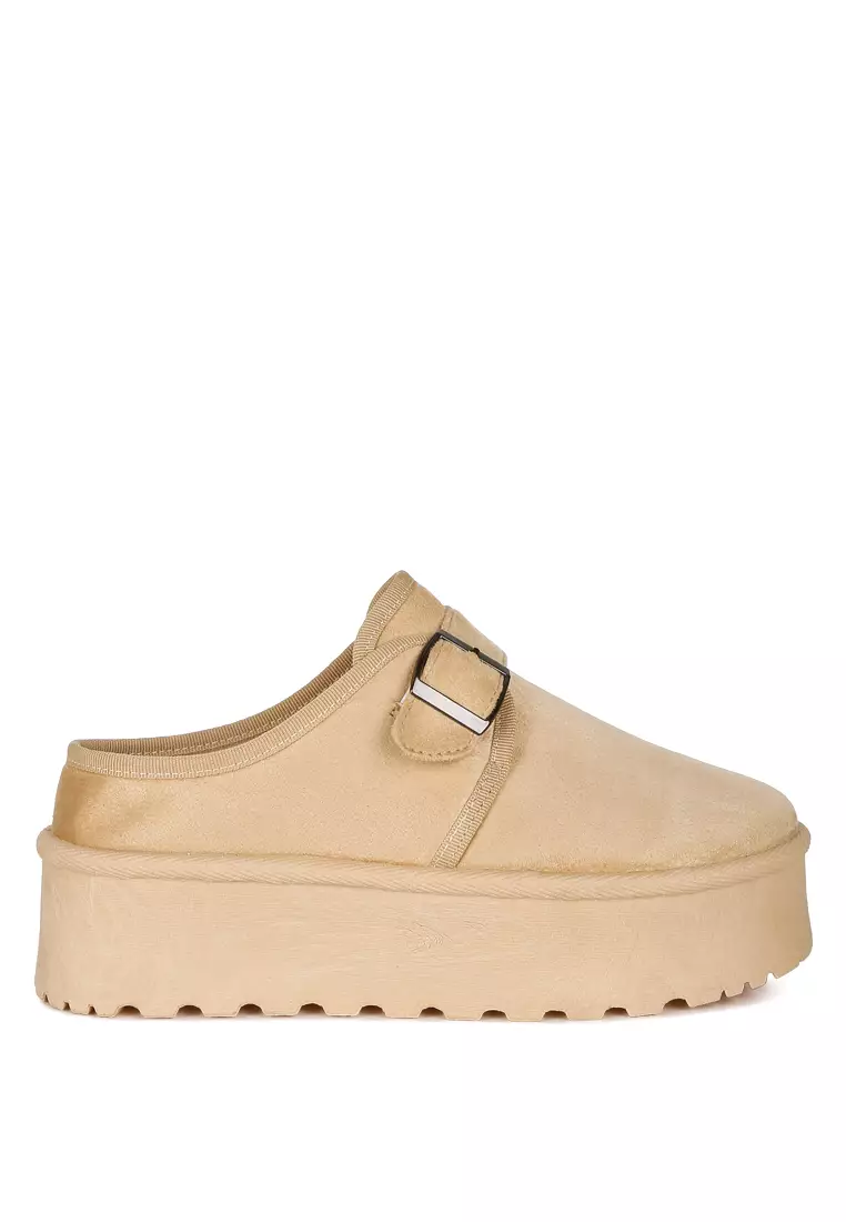 Discount on London Rag  shoes - SKU: Buckle Strap Platform Classic Slip-On in Beige