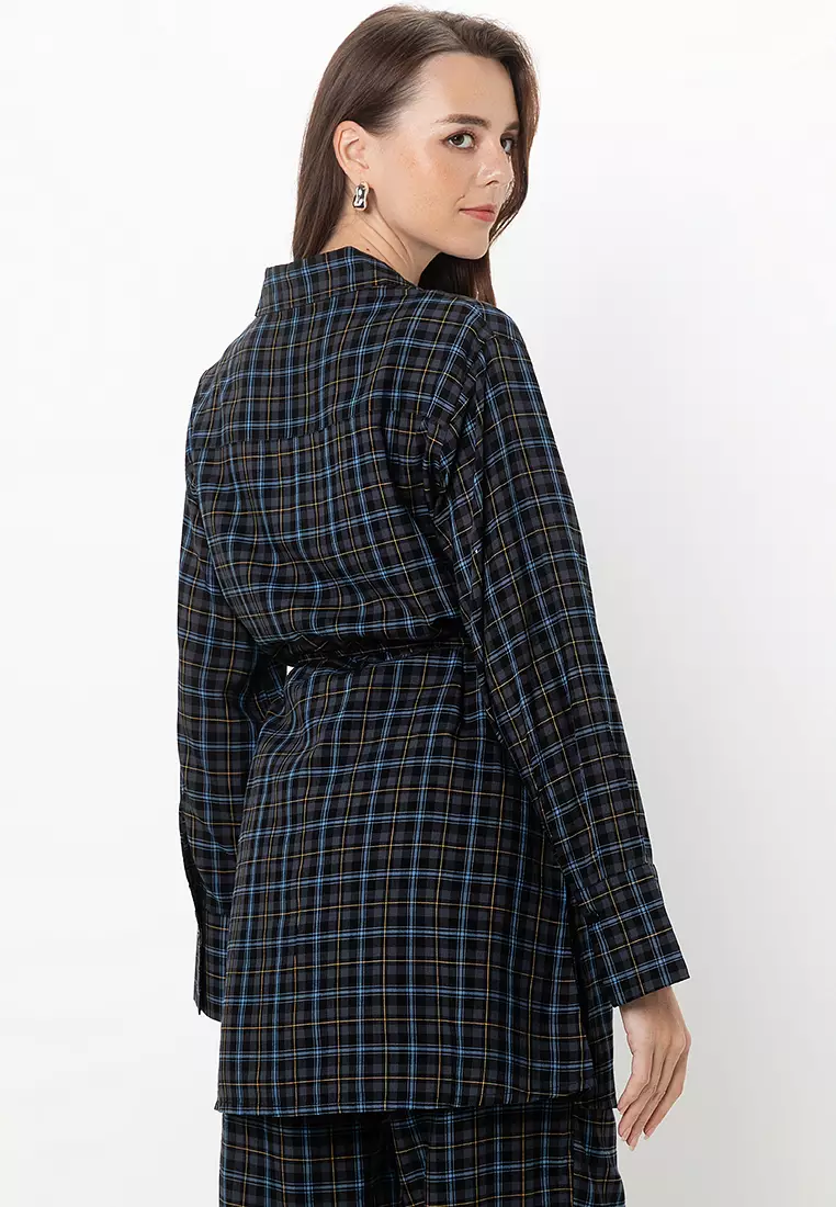 Kasi Fake Wrap Check Dress