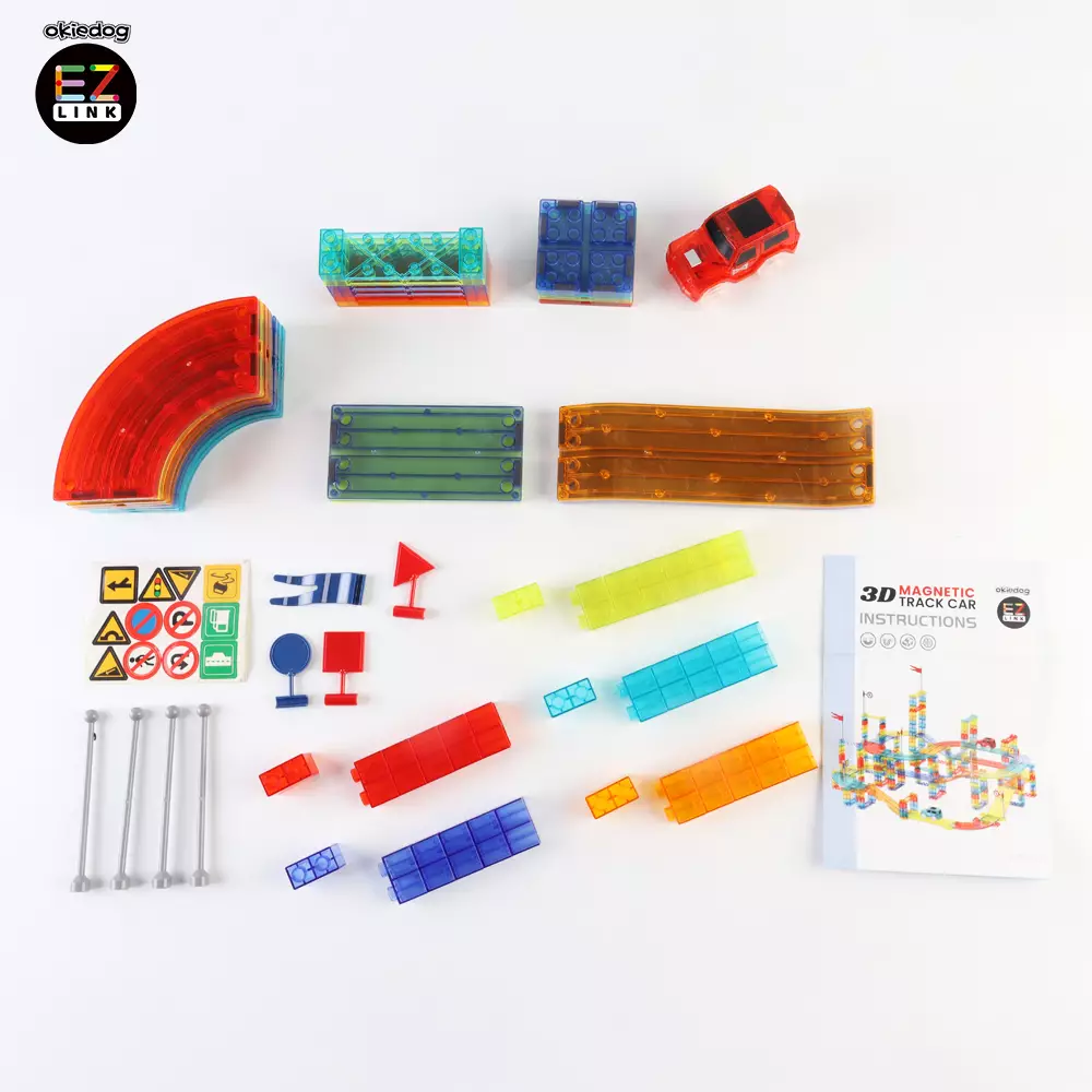 Okiedog EZLINK Magnetic Track Car - Mainan Magnet Edukasi anak (STEM) - 63pcs