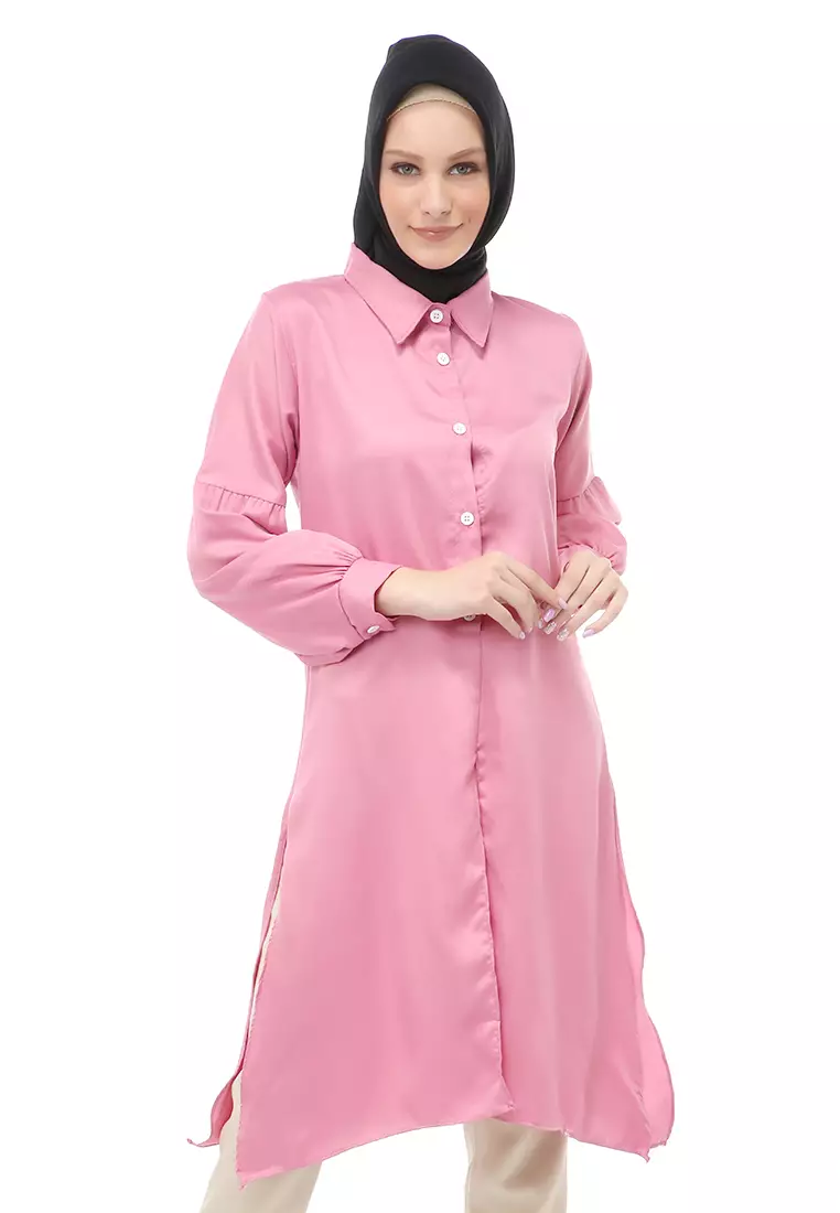 Vania Tunik Polos Muslimah Atasan Wanita Long Sleeve Regular Fit - Dusty