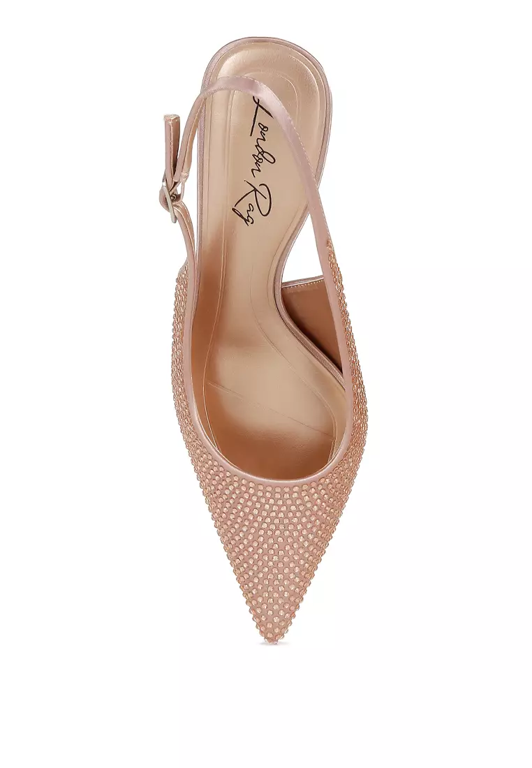 Sandal selempang berhiaskan berlian imitasi berwarna emas mawar