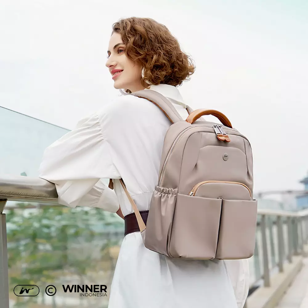 Tas Ransel Laptop 15,6 inch Oxford Anti-Air Backpack Korean Style (T14-004) Warna Mocha-15-inch
