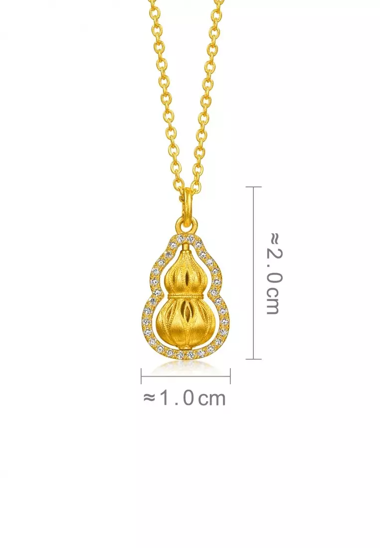 999.9 24K Pure Gold Cultural Blessings Diamond Gourd Necklace for Women 47cm 96408N