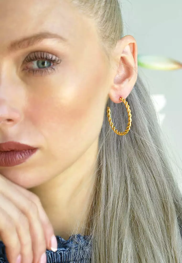Twisted Braid C-Hoop Gold Layered Earrings 38mm