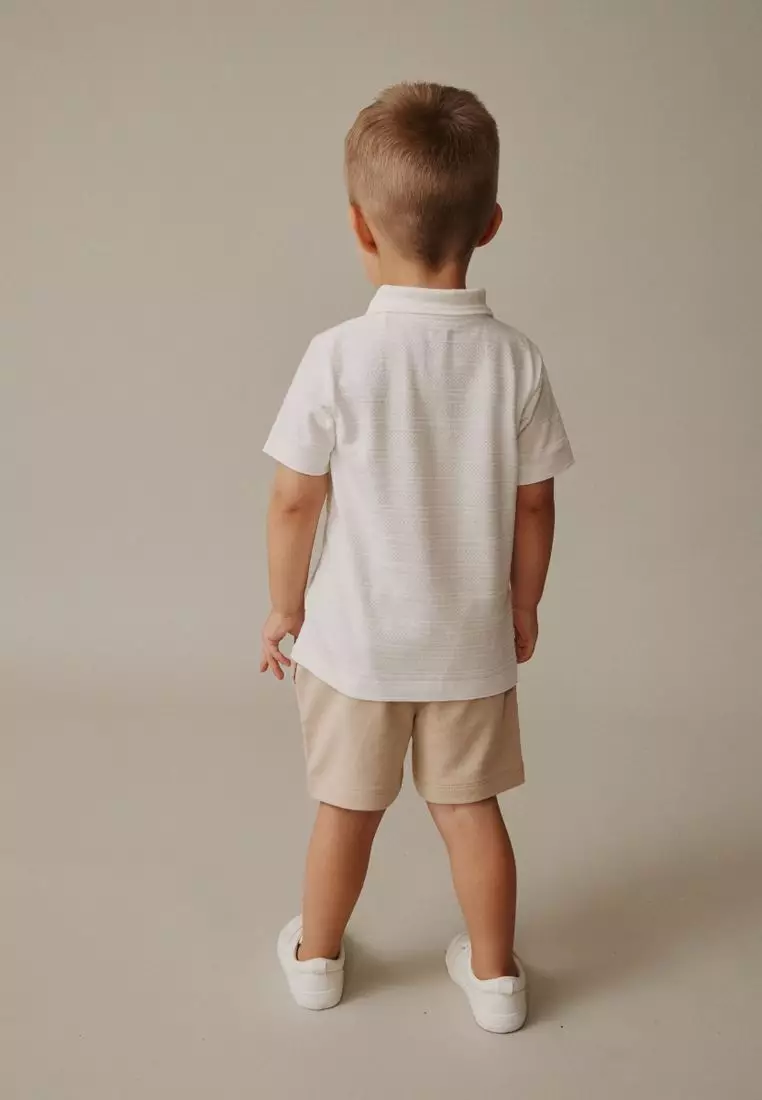 Short Sleeve Textured Polo Shirt and Shorts Set Standard