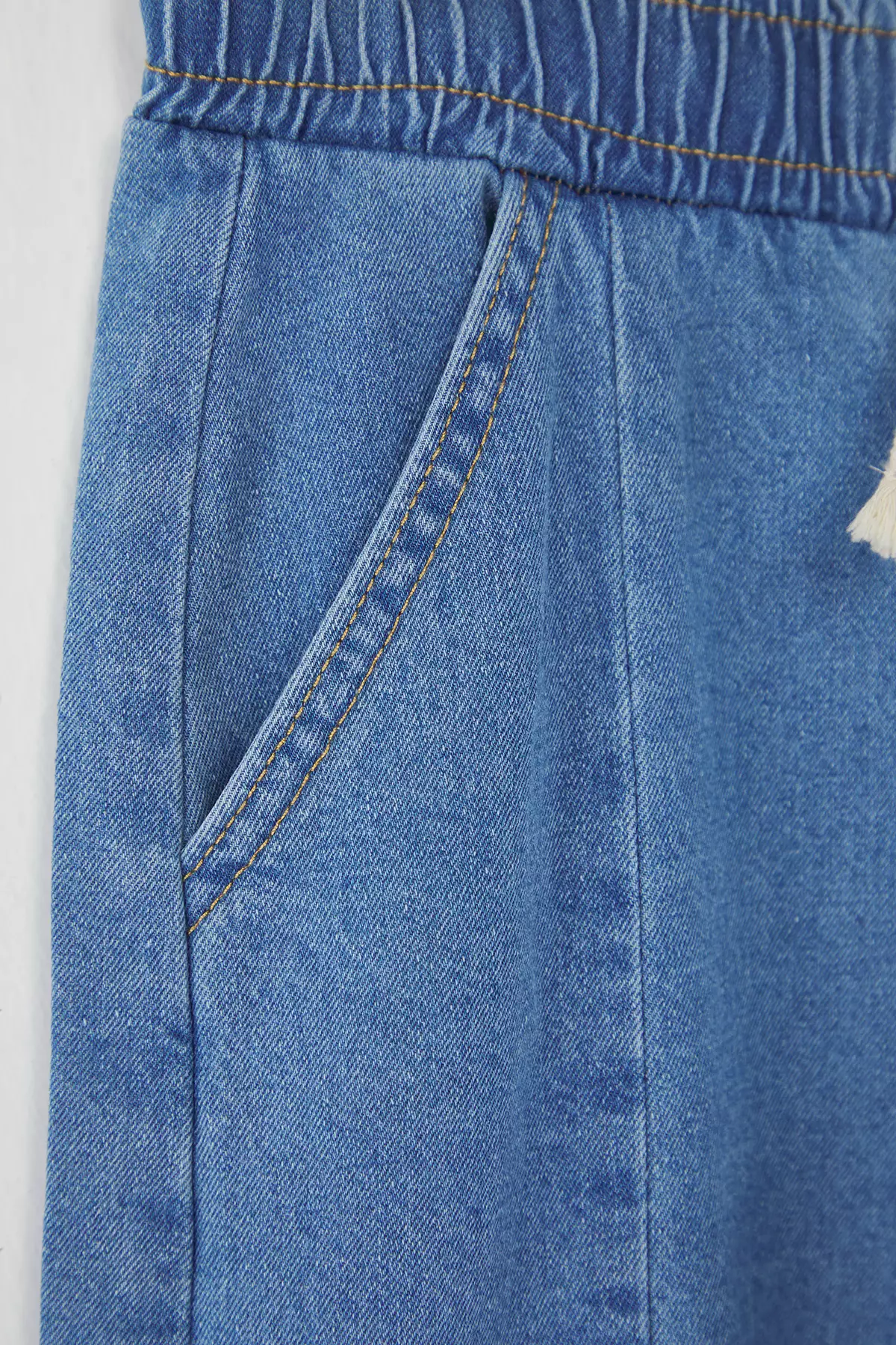 Light Blue Girls' 100% Cotton Ruffle Spanish Leg Elastic Denim Pants Tkdss25Pl00010