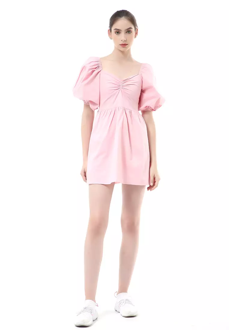 Rachel Dress Wanita Ballerina Pluffy Baloon Sleeve Simple Elegant Material Cotton ORIGINAL - Soft Pink
