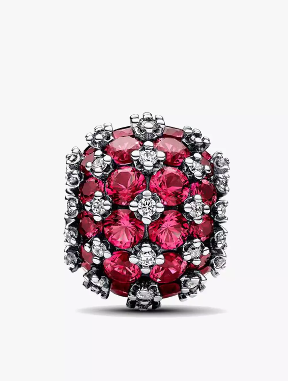 Sterling silver charm with cherries jubilee red crystal and clear cubic zirconia