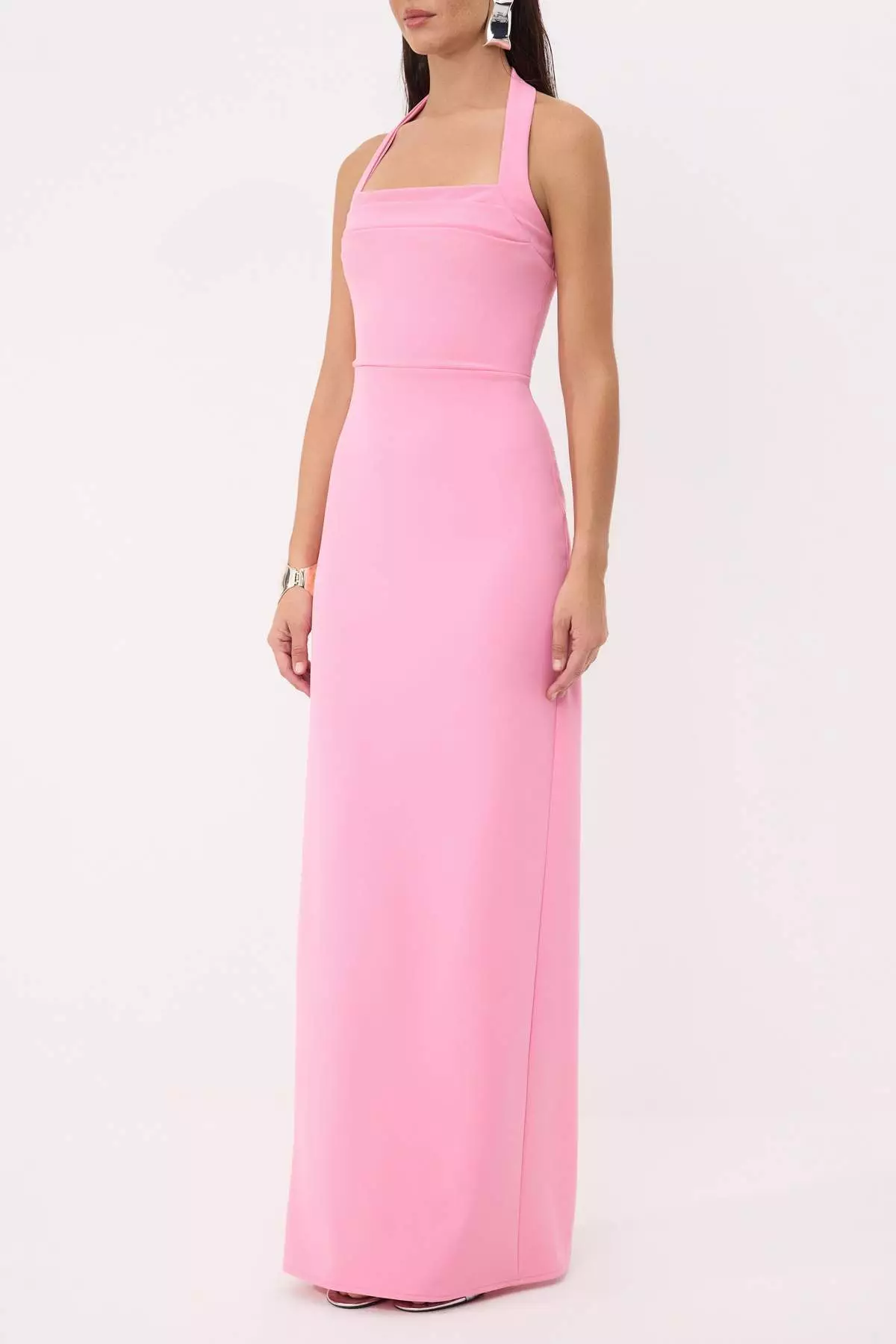Light Pink Straight Bodycon Woven Finike Maxi Evening Dress & Graduation Gown