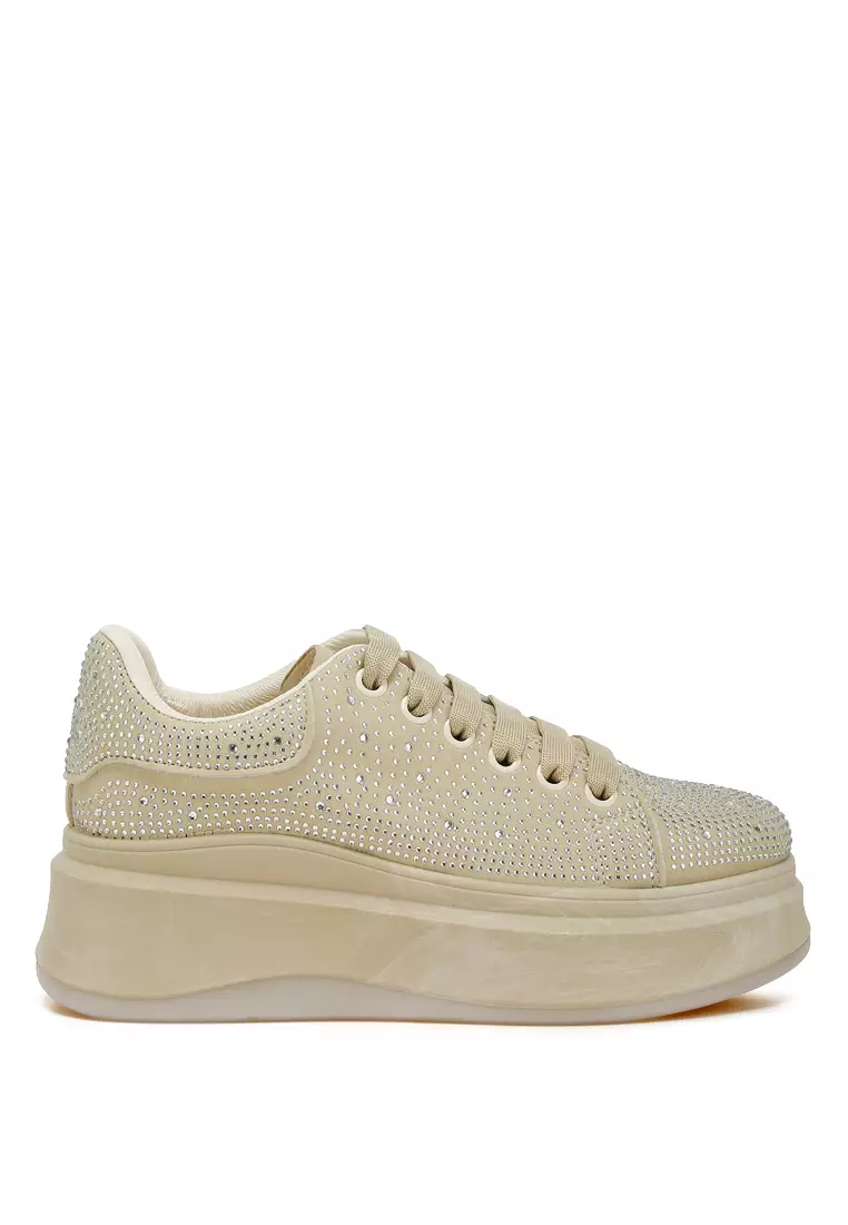 Discount on London Rag  shoes - SKU: Rhinestones Embellished Chunky Sneakers in Beige