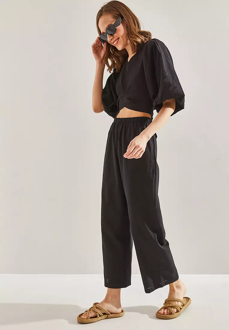 V-Neck Crop Top & Pants Set