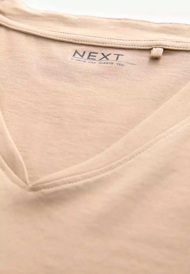 V-Neck 100% Cotton Rich Cap Sleeve T-Shirt